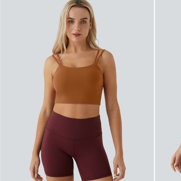 HALARA Double Straps Rust BrownBackless Twisted Cropped Yoga Sports Bra Tank Top - Picture 3 of 9